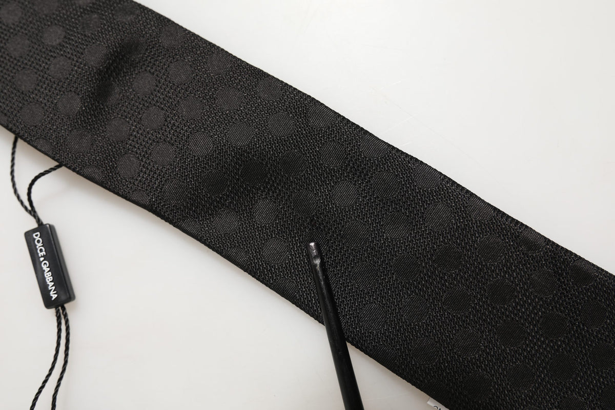 Dolce & Gabbana Black Polka Dot Jacquard Silk Adjustable Tied Necktie Tie