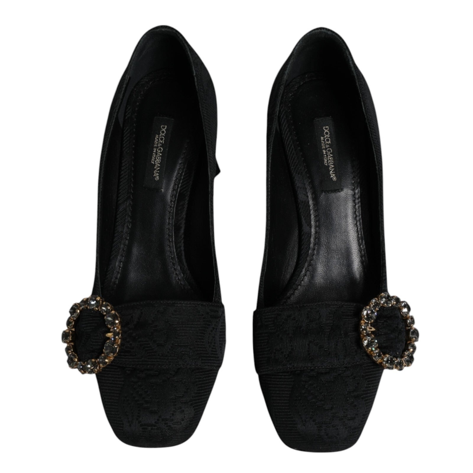 Dolce & Gabbana Black Brocade Crystals Heels Pumps Shoes