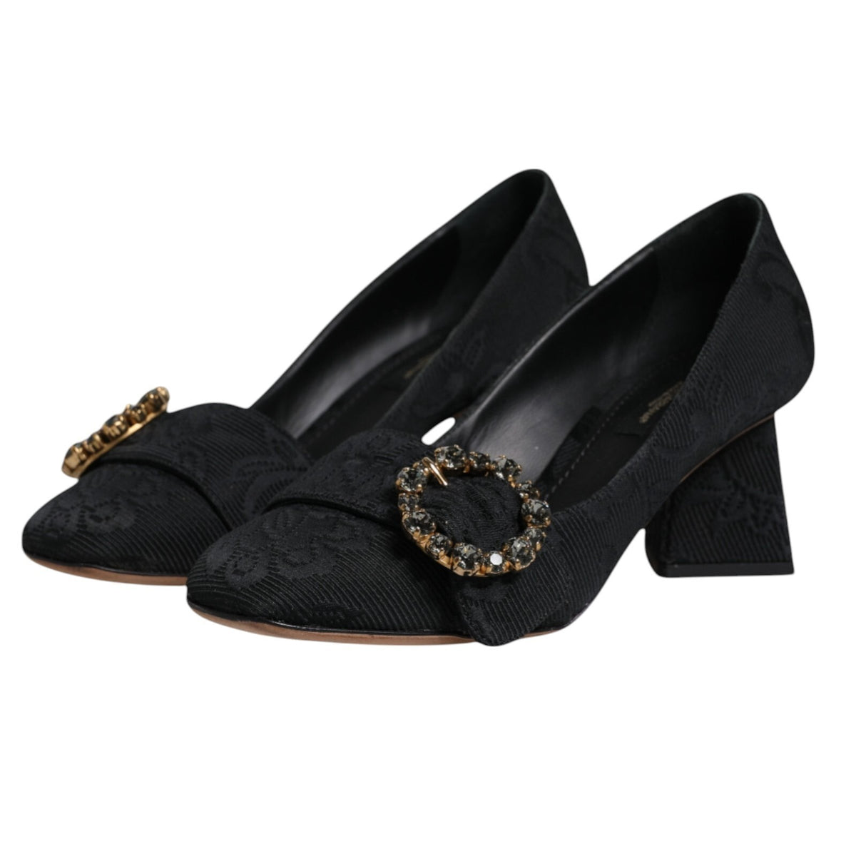 Dolce & Gabbana Black Brocade Crystals Heels Pumps Shoes