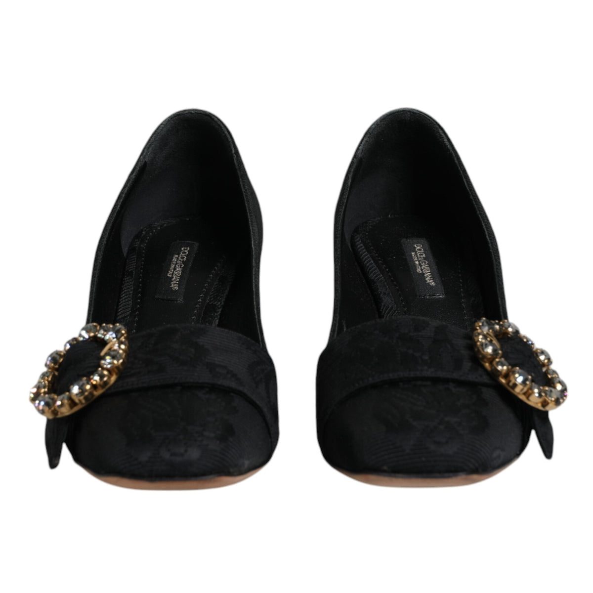Dolce & Gabbana Black Brocade Crystals Heels Pumps Shoes