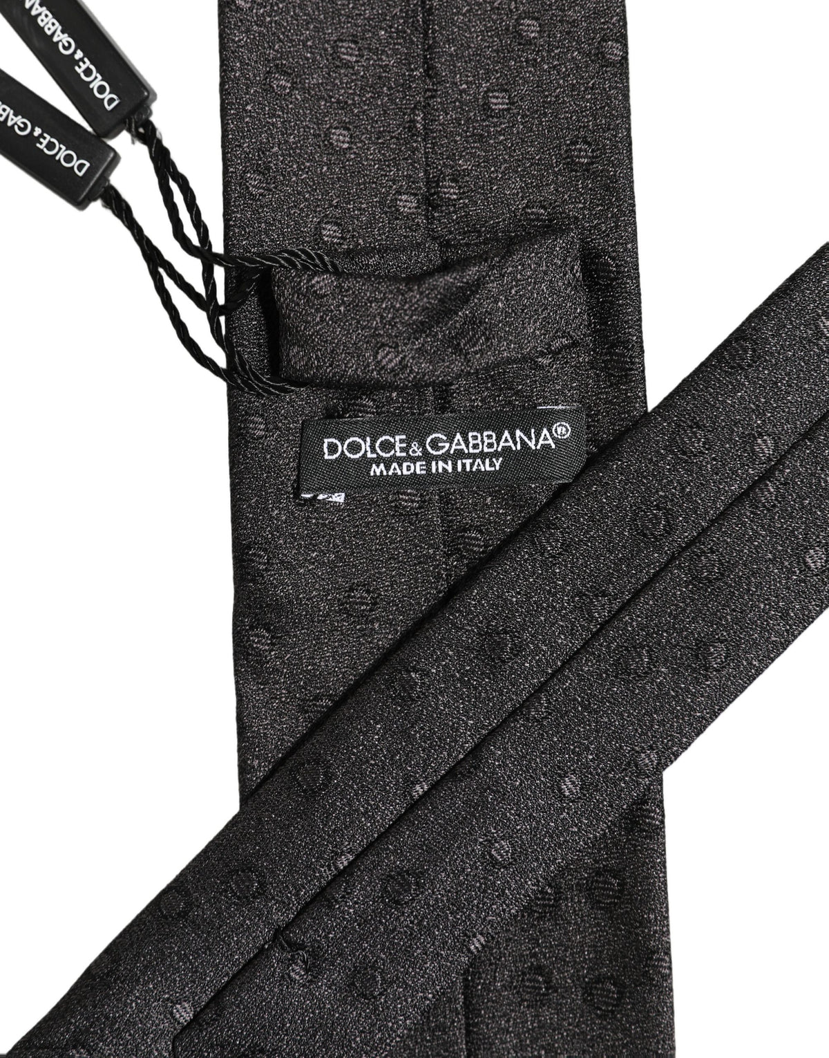 Dolce & Gabbana Men Black Polka Dot Silk Adjustable Tied Necktie Tie