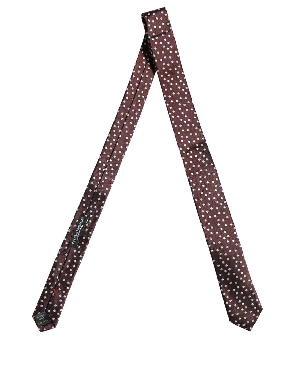Dolce & Gabbana Men Burgundy Polka Dot Silk Adjustable Tied Necktie Tie