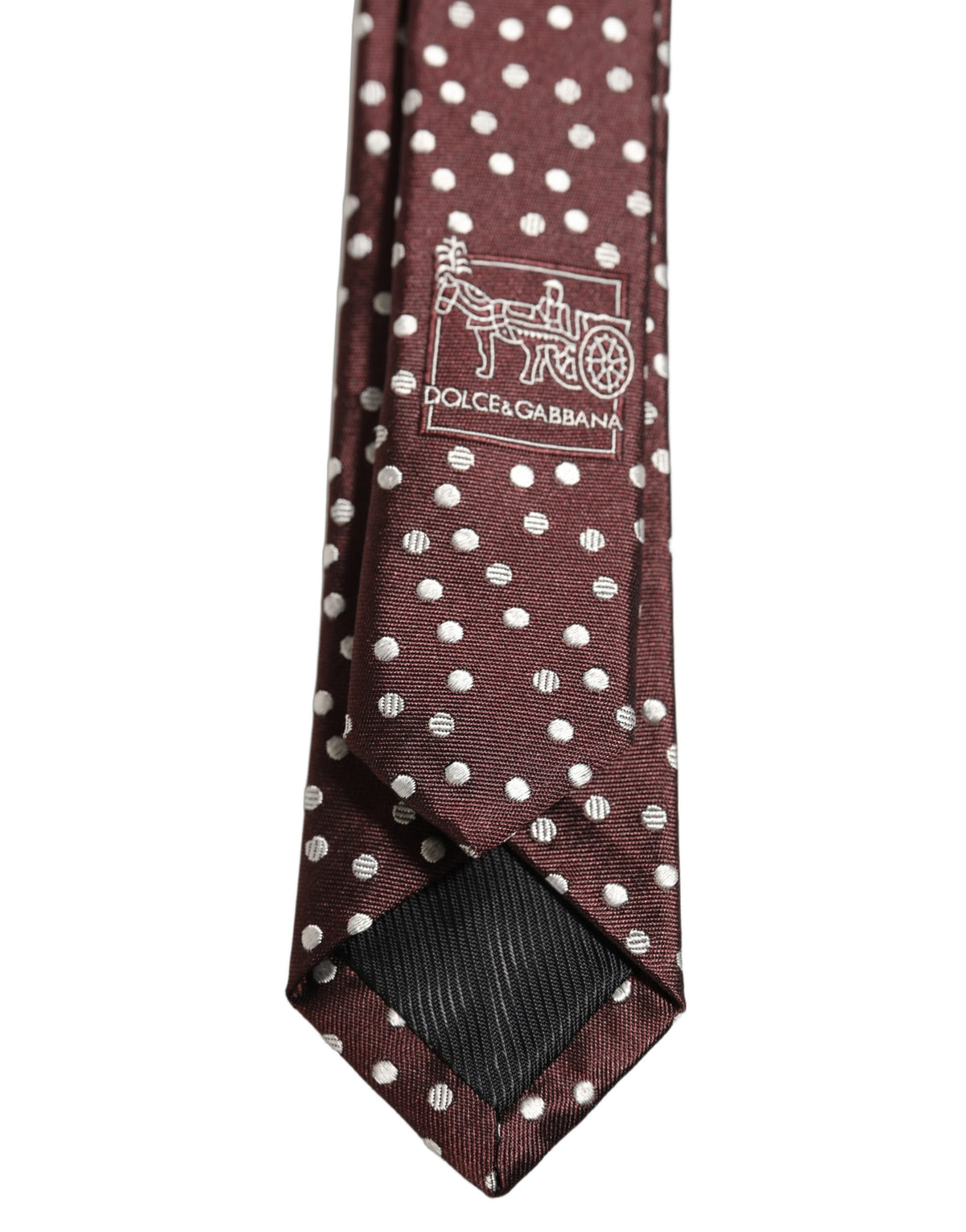 Dolce & Gabbana Men Burgundy Polka Dot Silk Adjustable Tied Necktie Tie