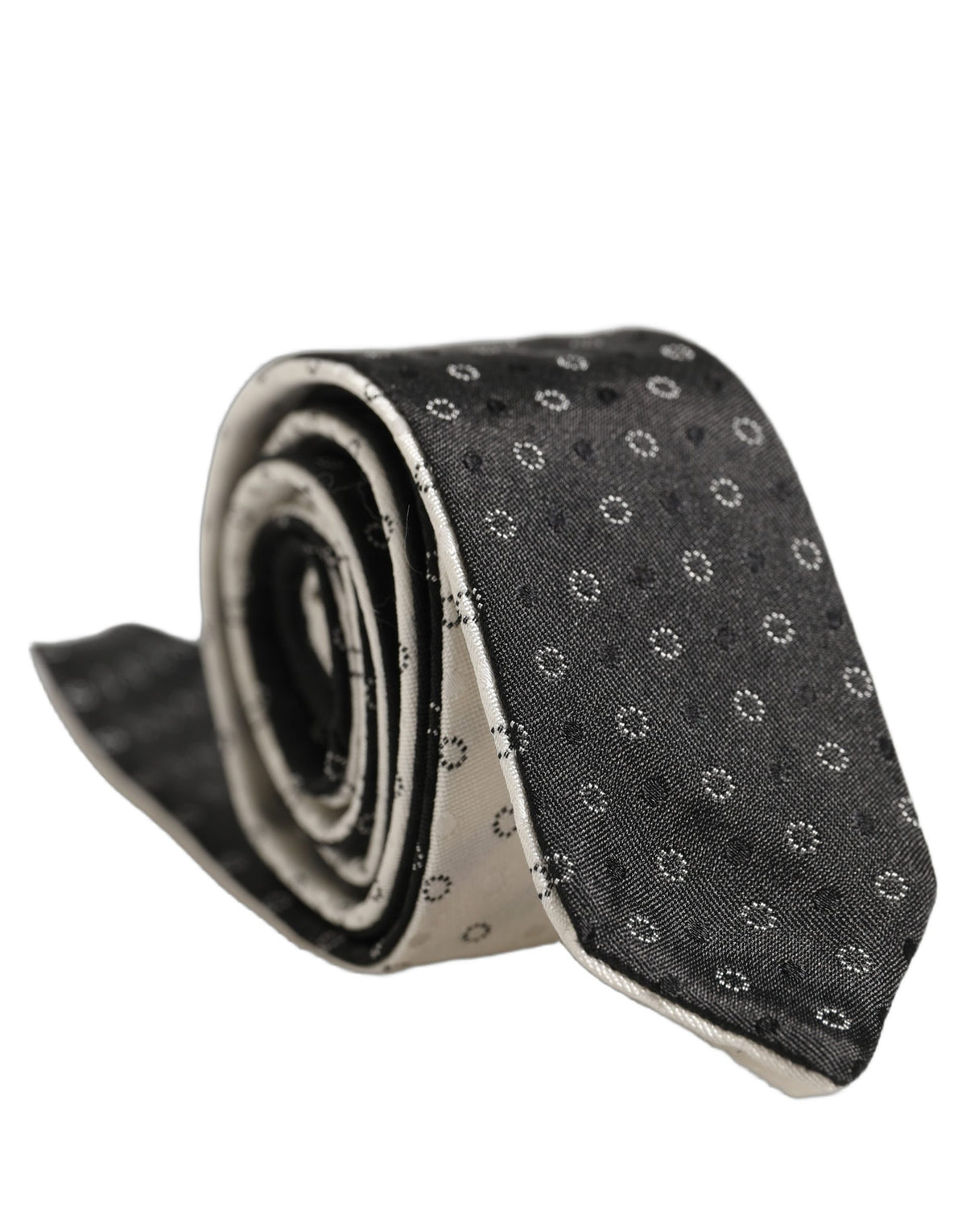 Dolce & Gabbana Black White Geometric Silk Adjustable Tied Necktie Tie
