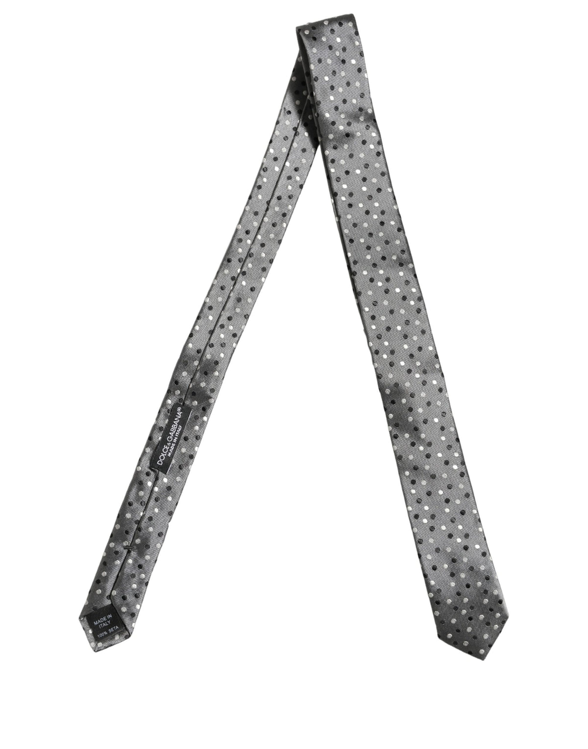 Dolce & Gabbana Men Gray Polka Dot Silk Adjustable Tied Necktie Tie