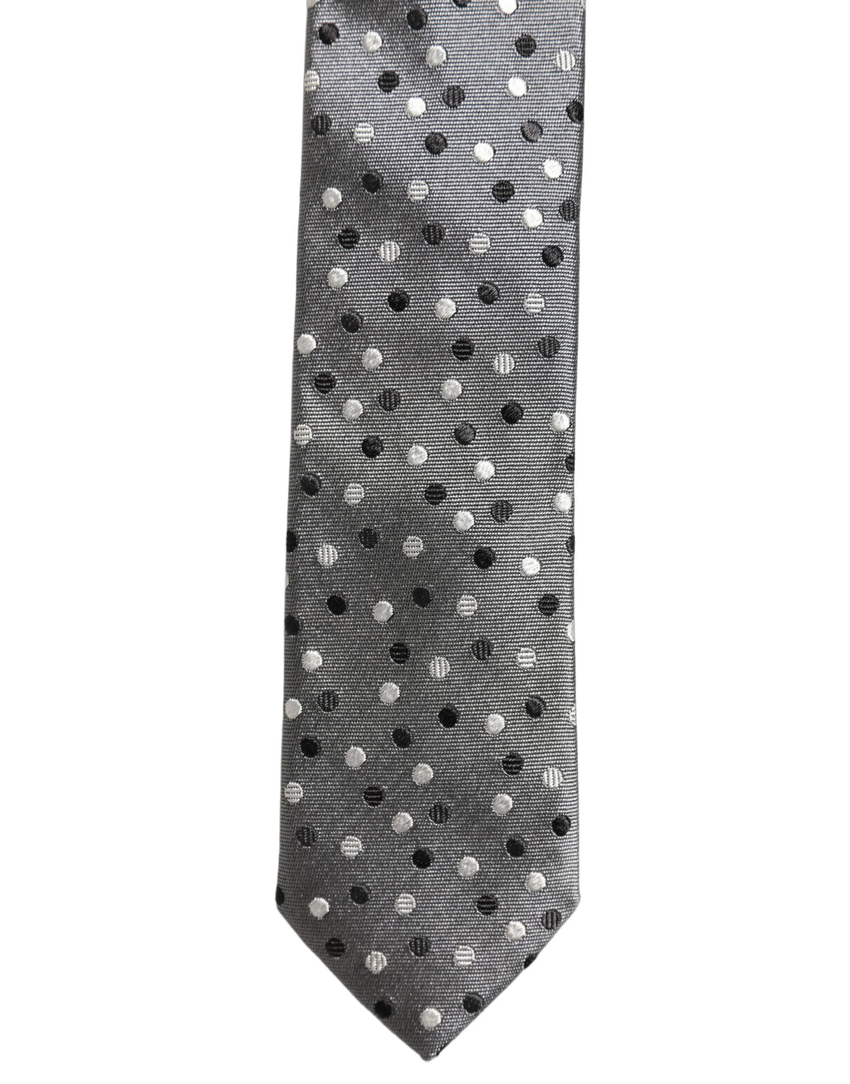 Dolce & Gabbana Men Gray Polka Dot Silk Adjustable Tied Necktie Tie