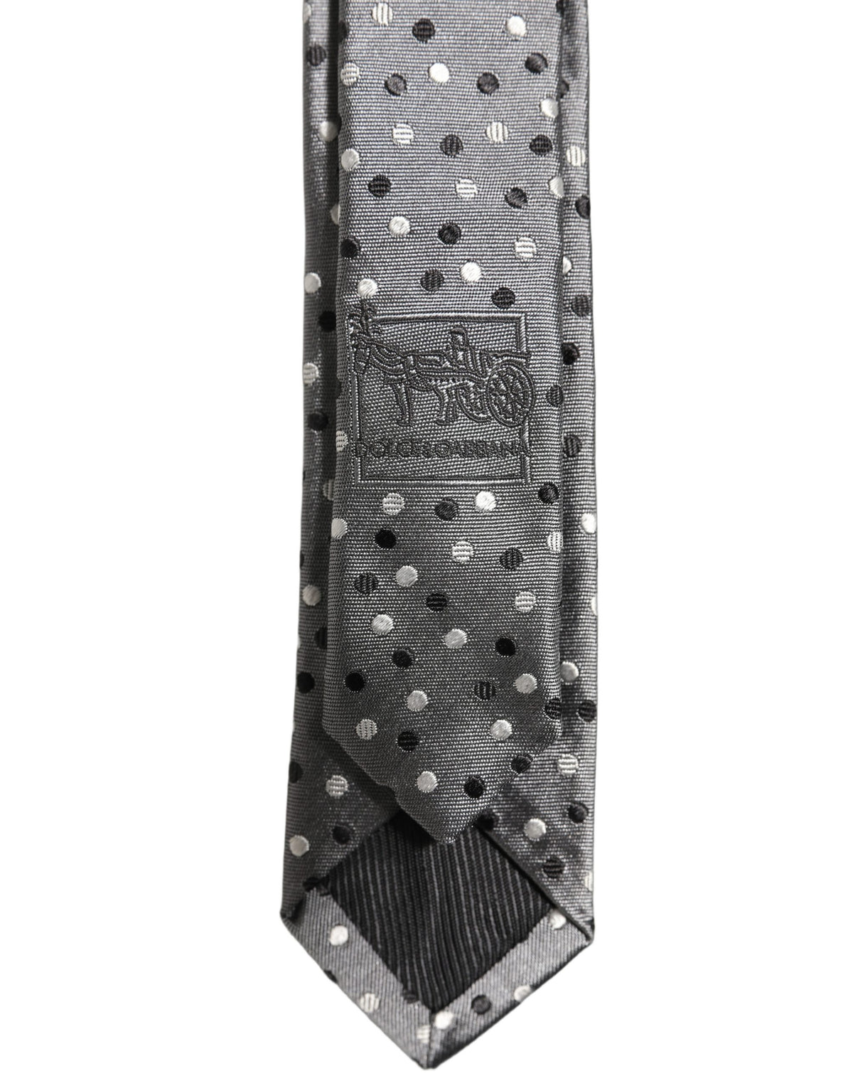 Dolce & Gabbana Men Gray Polka Dot Silk Adjustable Tied Necktie Tie