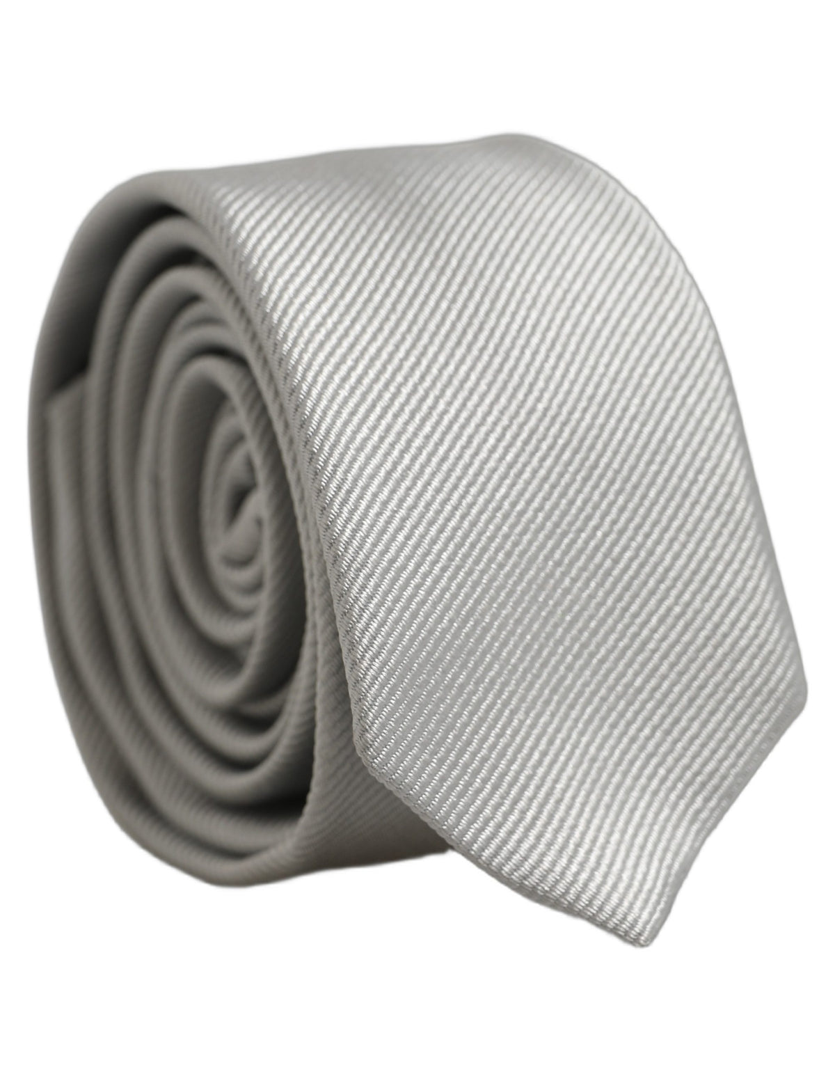 Dolce & Gabbana Men Light Gray Textured Silk Adjustable Tied Necktie Tie