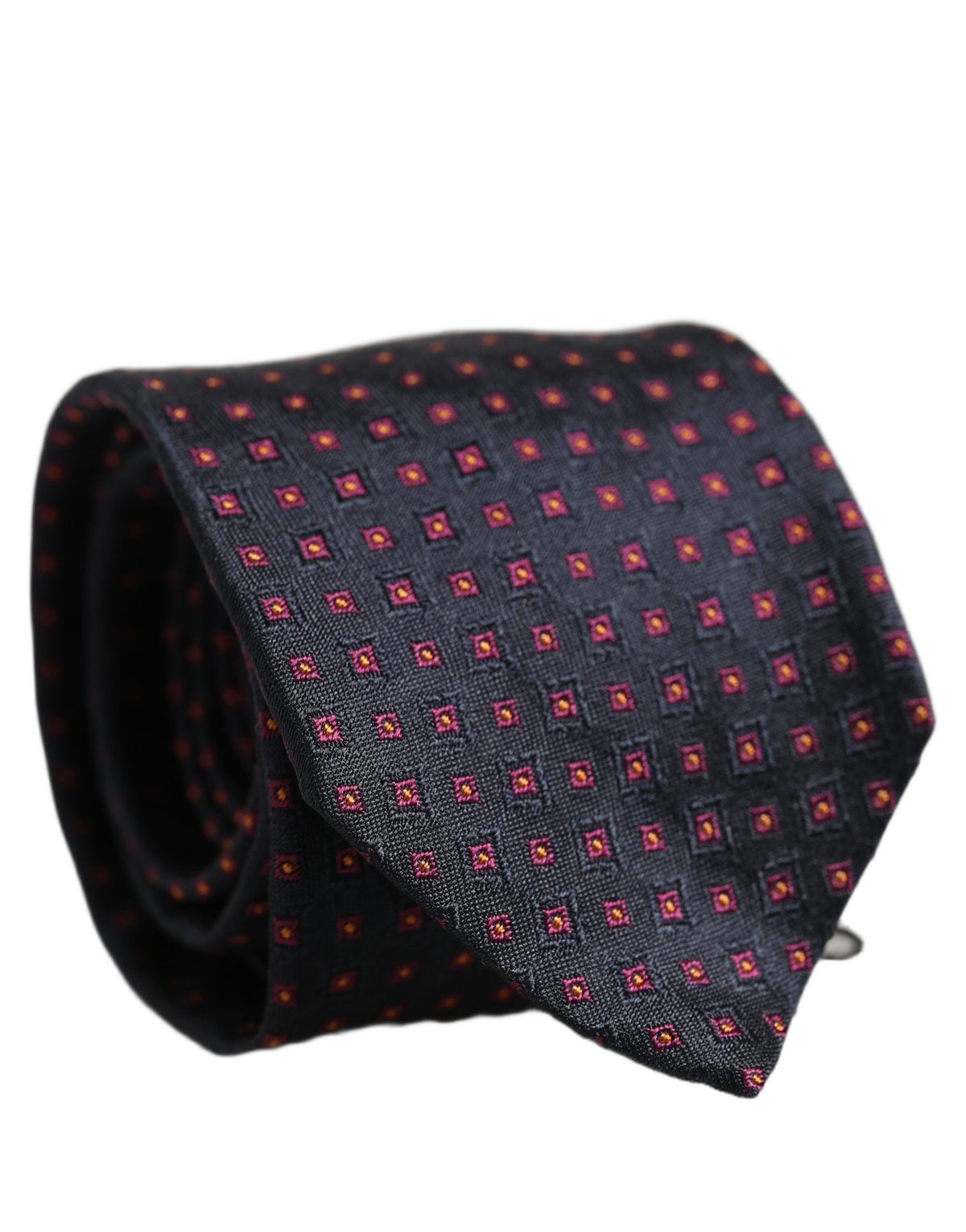 Dolce & Gabbana Men Dark Blue Geometric Silk Adjustable Tied Necktie Tie