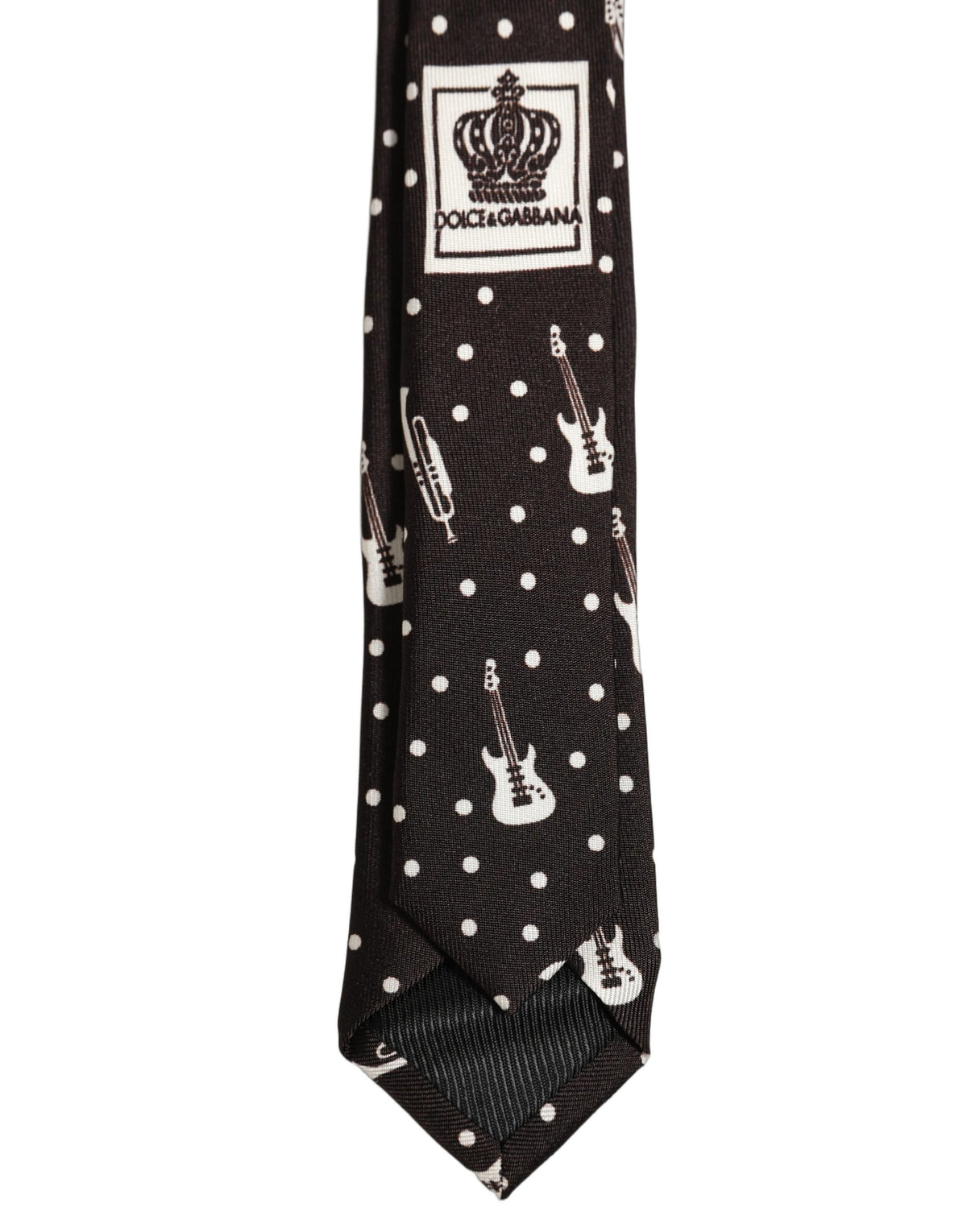 Dolce & Gabbana Black Musical Instrument Silk Adjustable Tied Necktie Tie