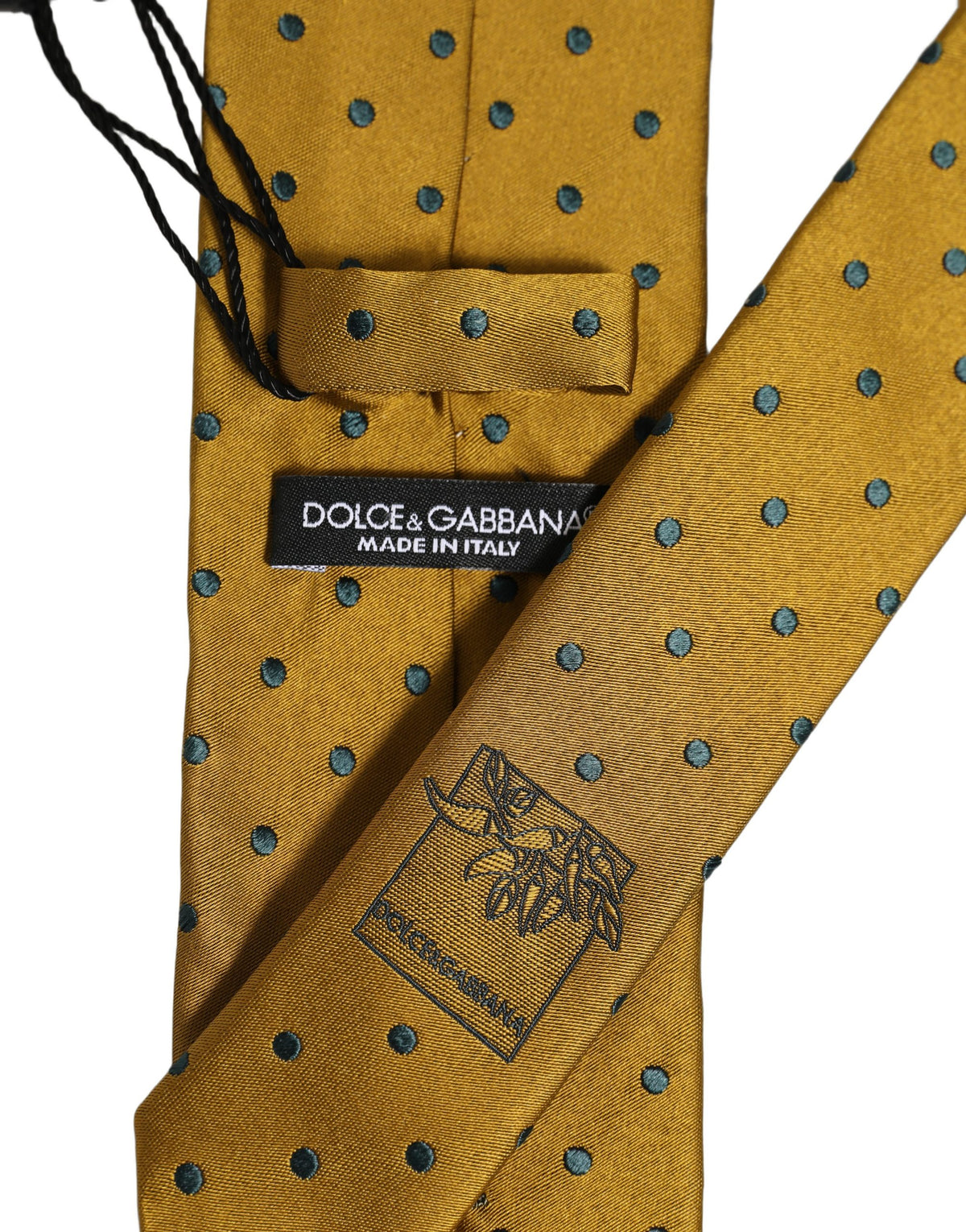 Dolce & Gabbana Men Mustard Silk Polka Dot Adjustable Tied Necktie Tie