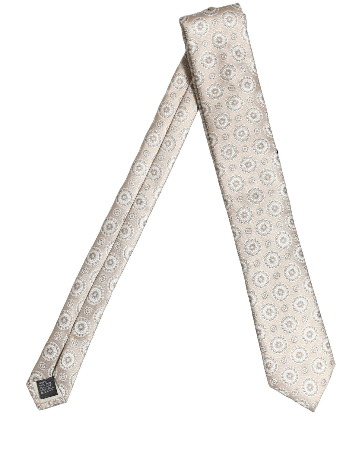 Dolce & Gabbana Beige Silk Medallion Circle Adjustable Tied Necktie Tie