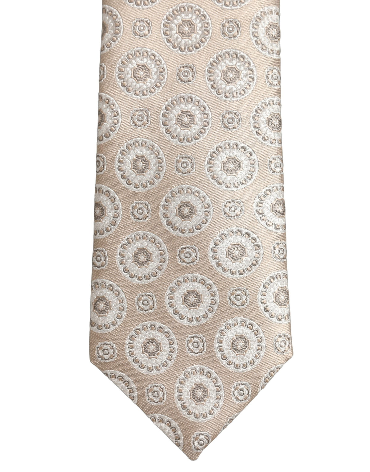 Dolce & Gabbana Beige Silk Medallion Circle Adjustable Tied Necktie Tie