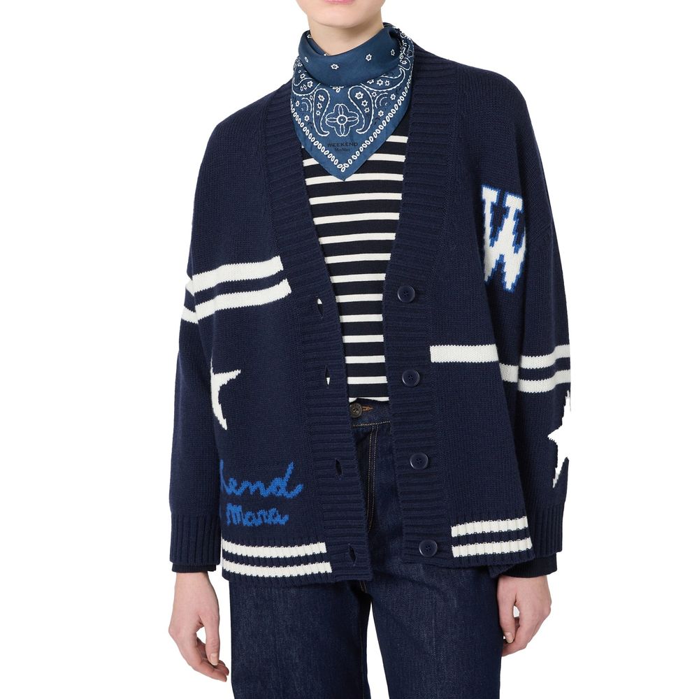 Max Mara Blue Virgin Wool Cardigan
