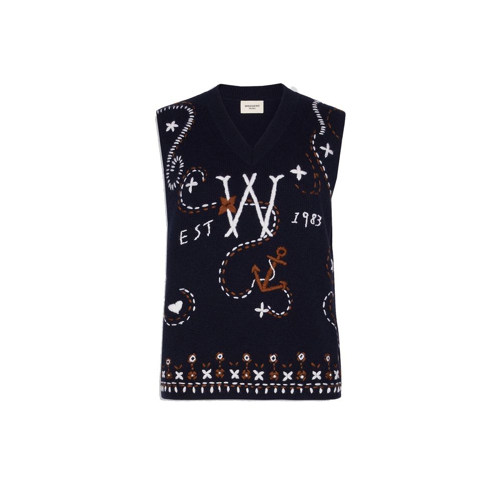 Max Mara Blue Virgin Wool Waistcoat