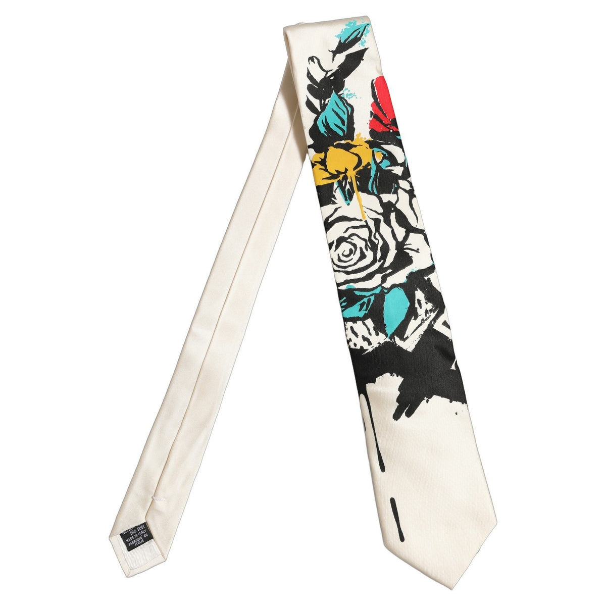 Dolce & Gabbana White Silk Floral Graphic Adjustable Tied Men Necktie Tie