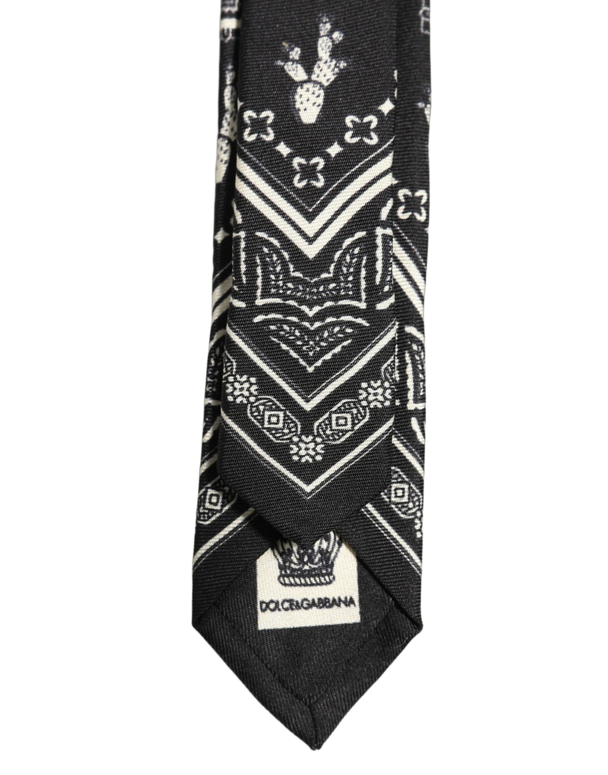 Dolce & Gabbana Black Patterned 100%Silk Adjustable Necktie Accessory Tie