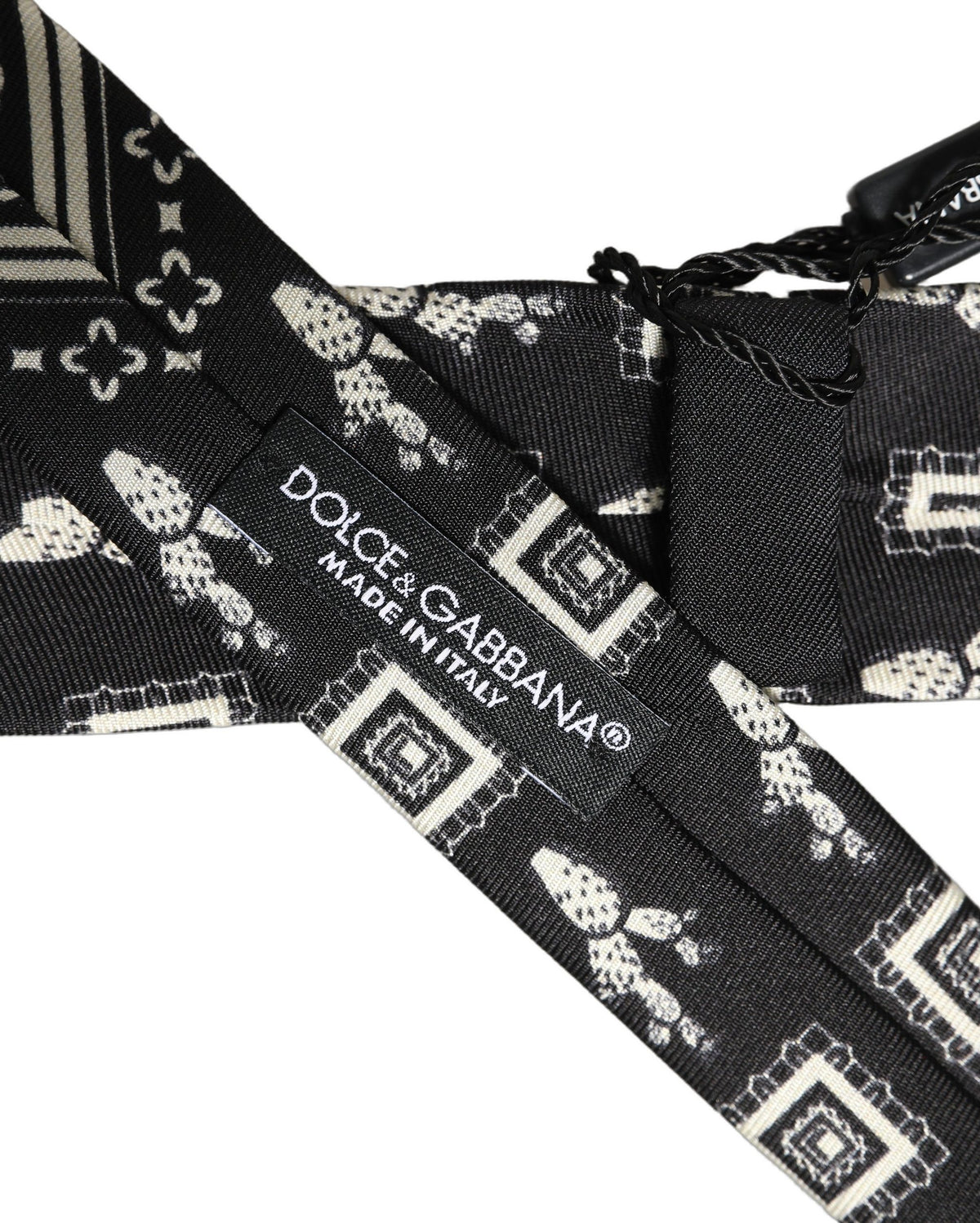 Dolce & Gabbana Black Patterned 100%Silk Adjustable Necktie Accessory Tie