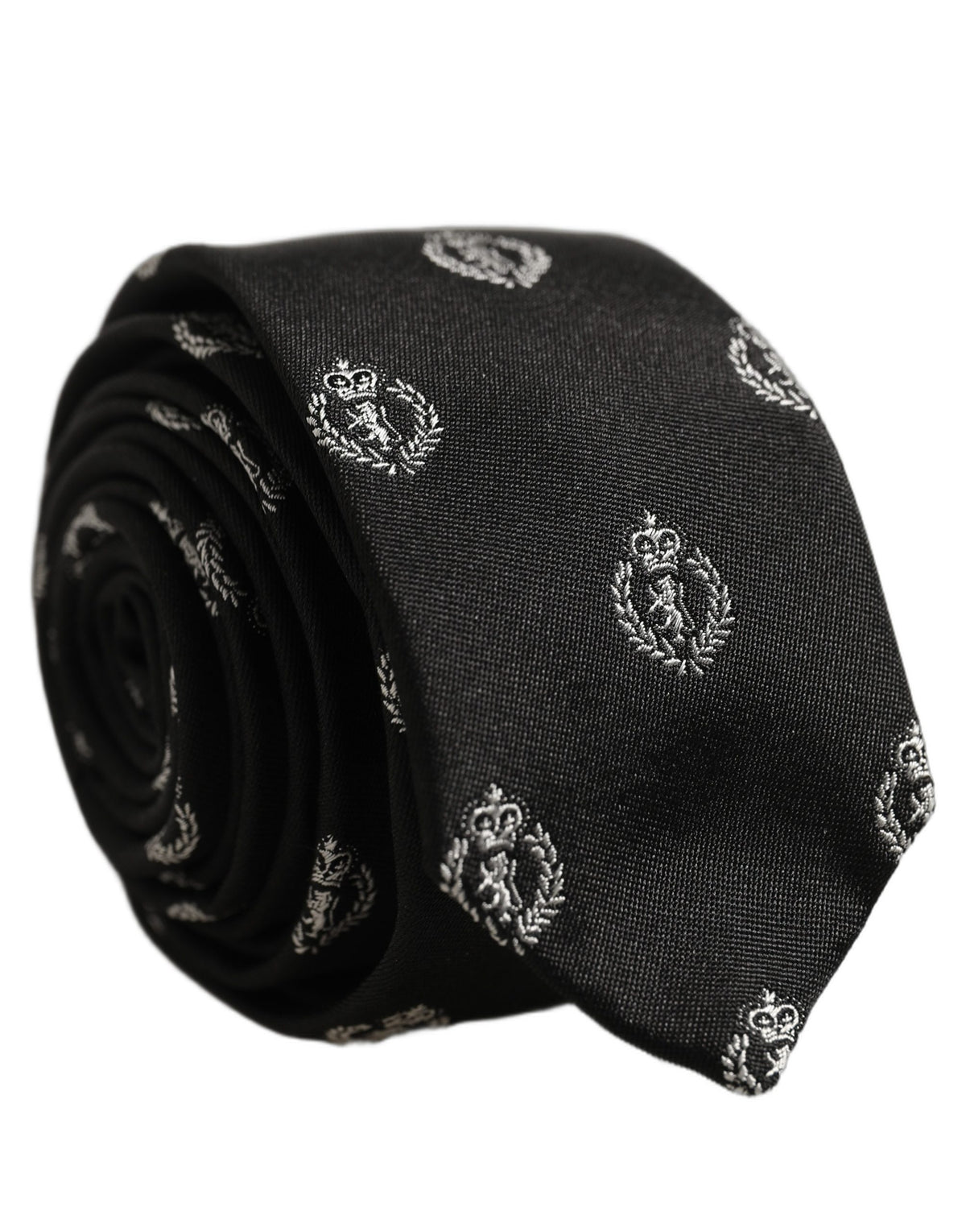 Dolce & Gabbana Black Crest Emblem Silk Adjustable Necktie Accessory Tie