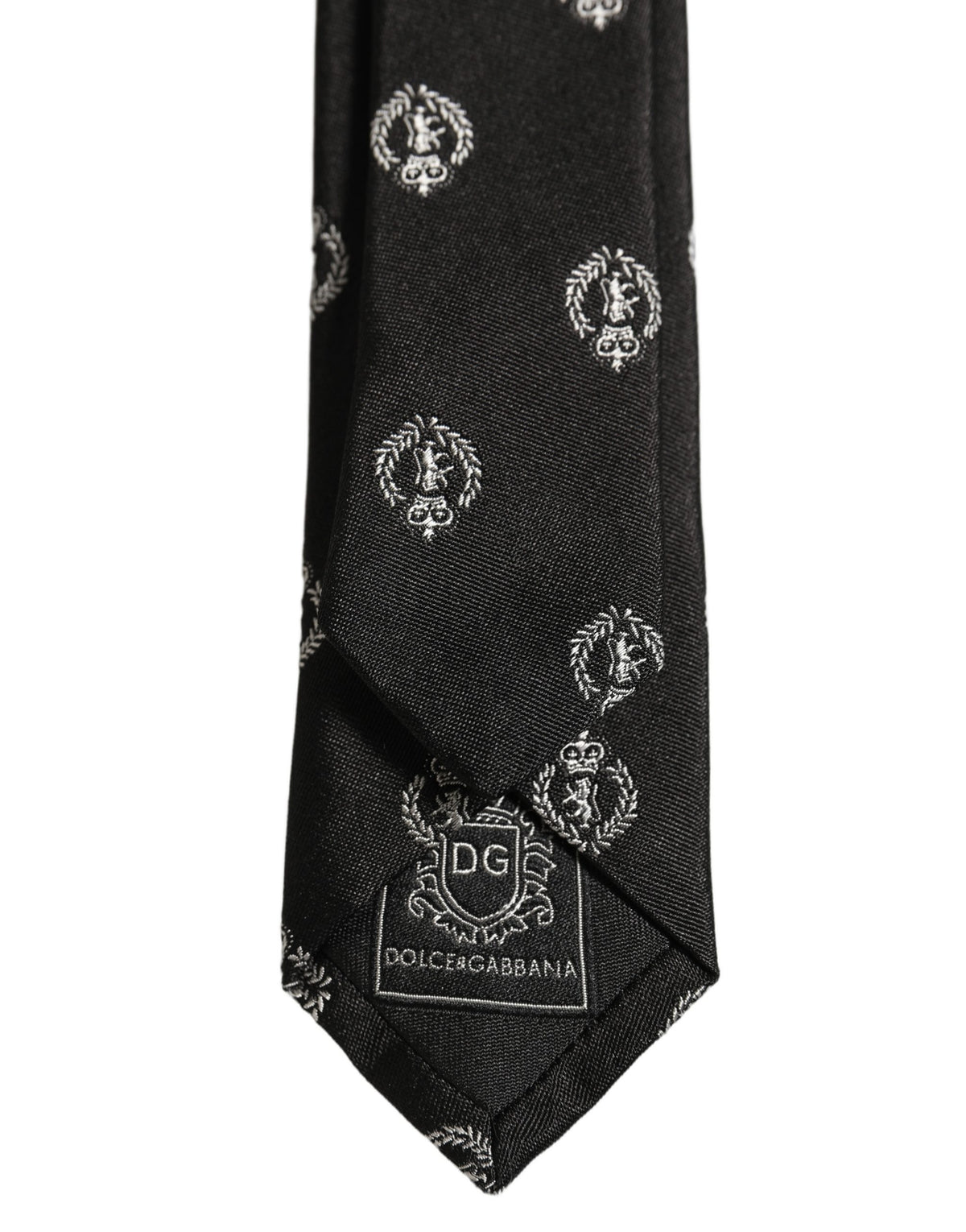 Dolce & Gabbana Black Crest Emblem Silk Adjustable Necktie Accessory Tie