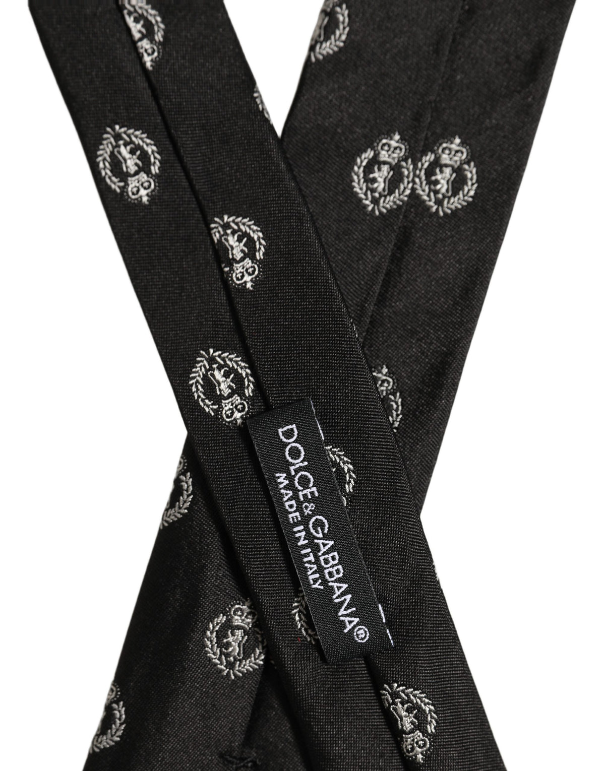 Dolce & Gabbana Black Crest Emblem Silk Adjustable Necktie Accessory Tie