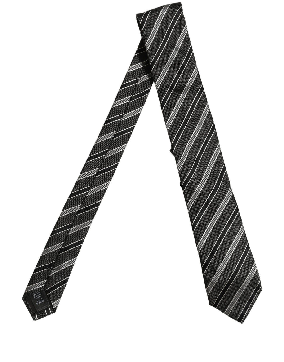 Dolce & Gabbana Black Gray Stripes Silk Adjustable Necktie Accessory Tie