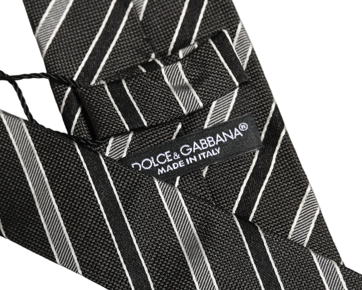 Dolce & Gabbana Black Gray Stripes Silk Adjustable Necktie Accessory Tie