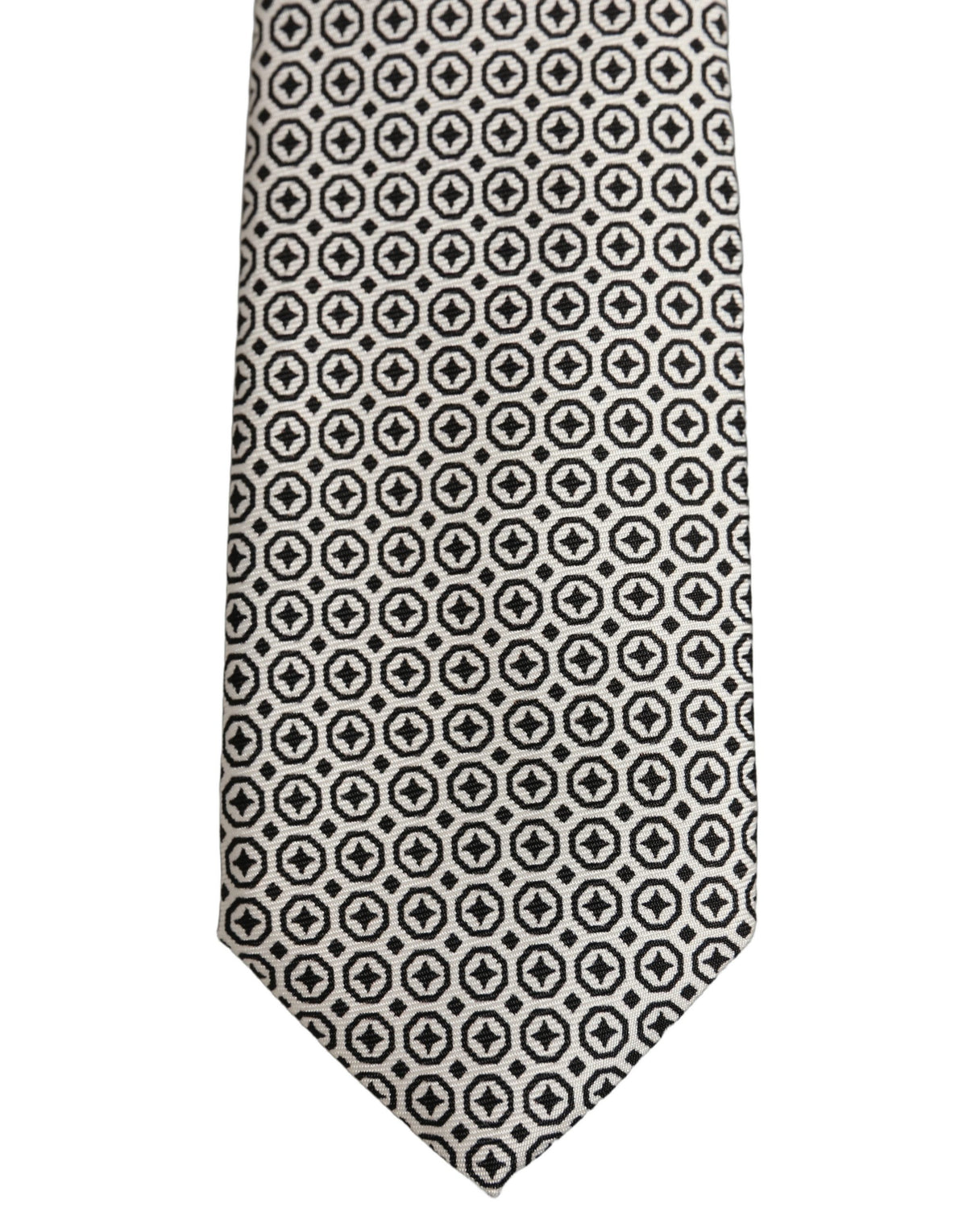 Dolce & Gabbana Black White Geometric Adjustable Necktie Accessory Tie