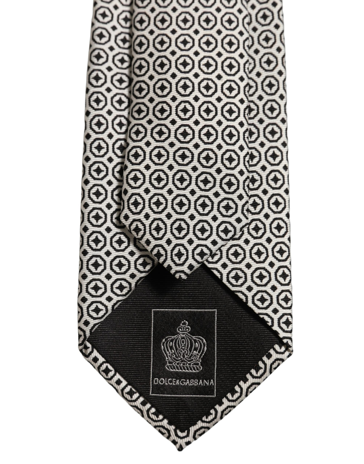 Dolce & Gabbana Black White Geometric Adjustable Necktie Accessory Tie