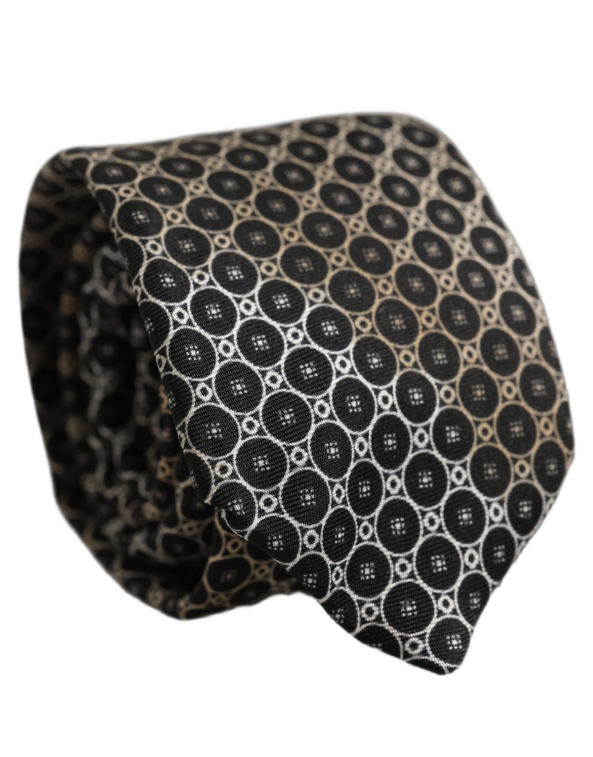 Dolce & Gabbana Black White Geometric Silk Adjustable Necktie Accessory Tie