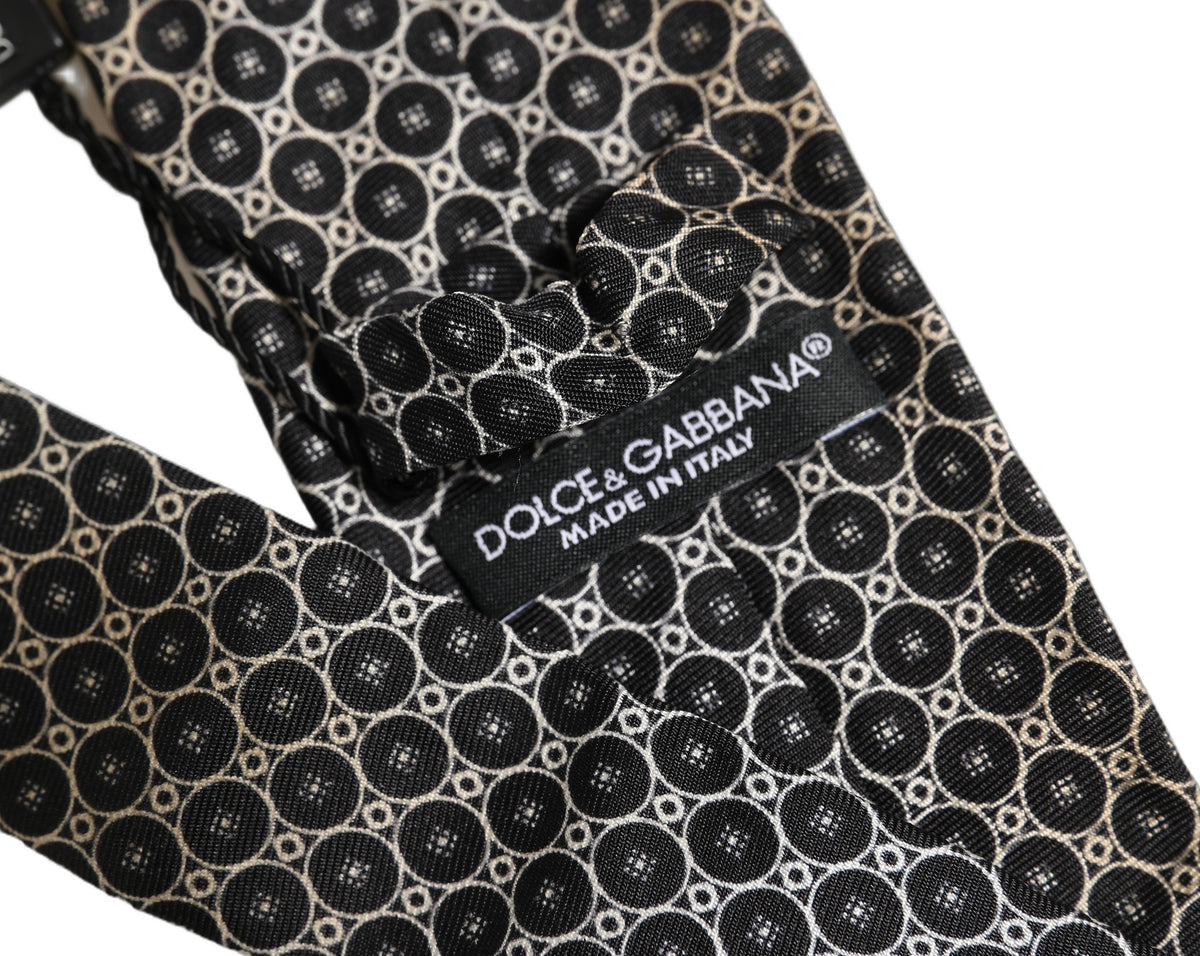 Dolce & Gabbana Black White Geometric Silk Adjustable Necktie Accessory Tie