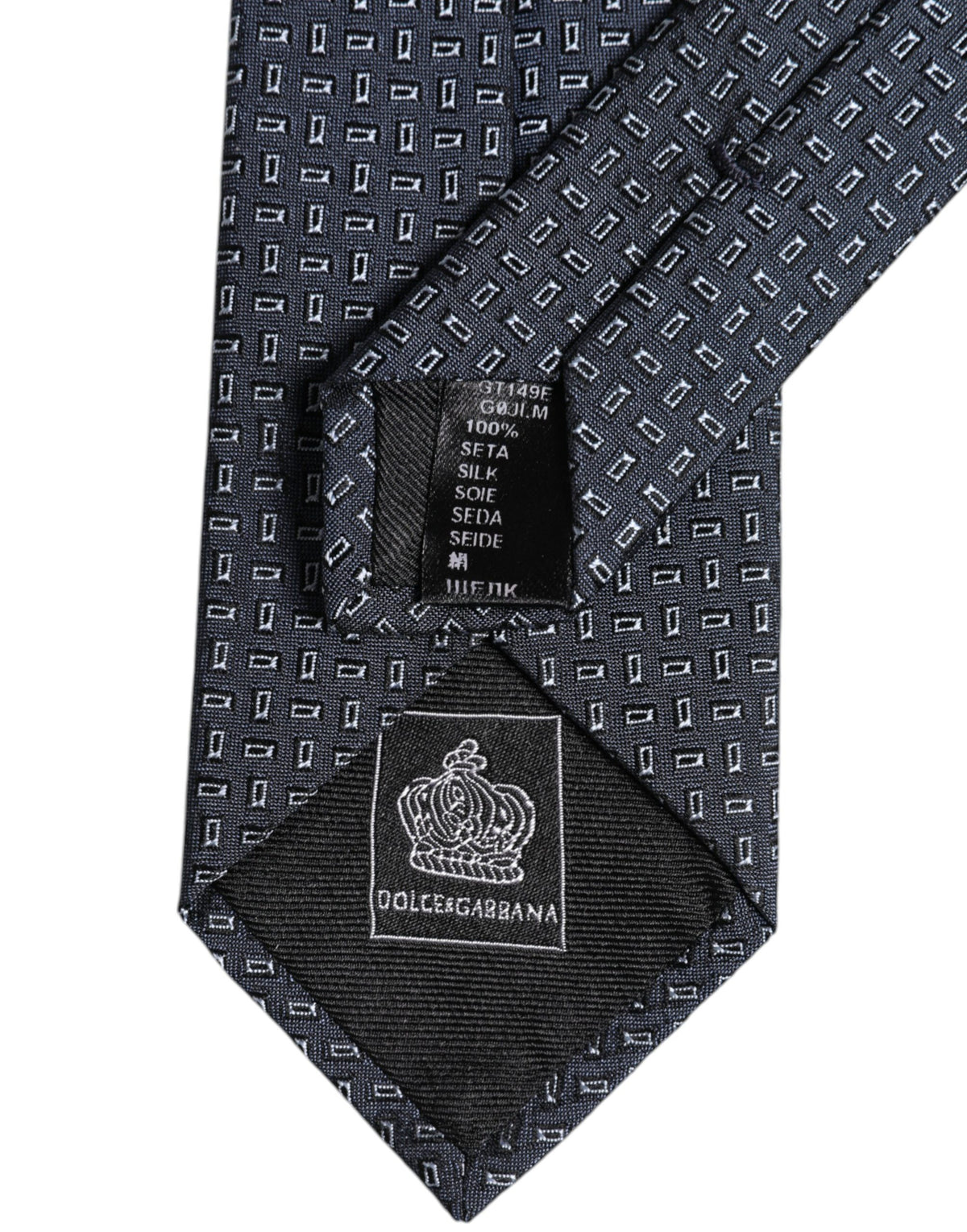 Dolce & Gabbana Dark Blue Silk Geometric Adjustable Tied Necktie Tie