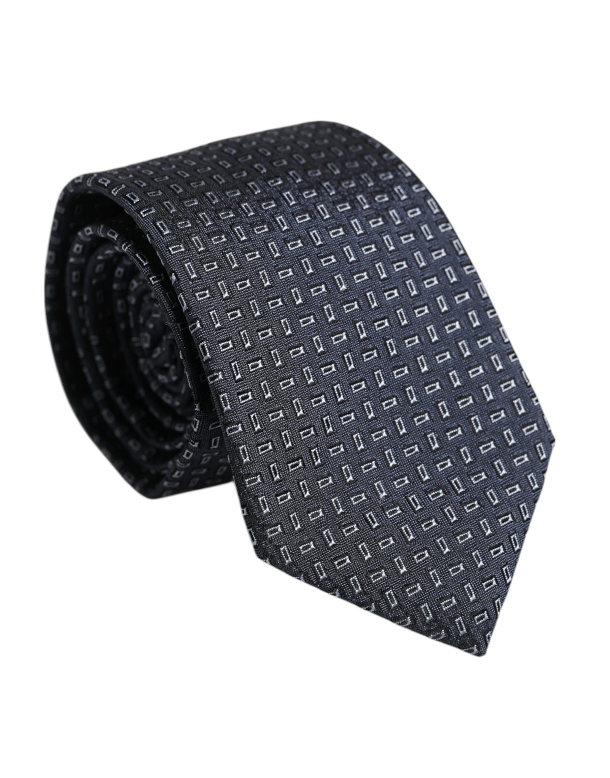 Dolce & Gabbana Dark Blue Silk Geometric Adjustable Tied Necktie Tie