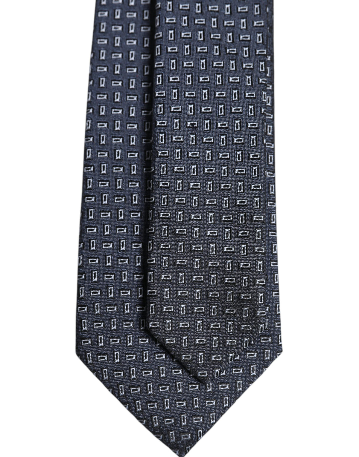 Dolce & Gabbana Dark Blue Silk Geometric Adjustable Tied Necktie Tie