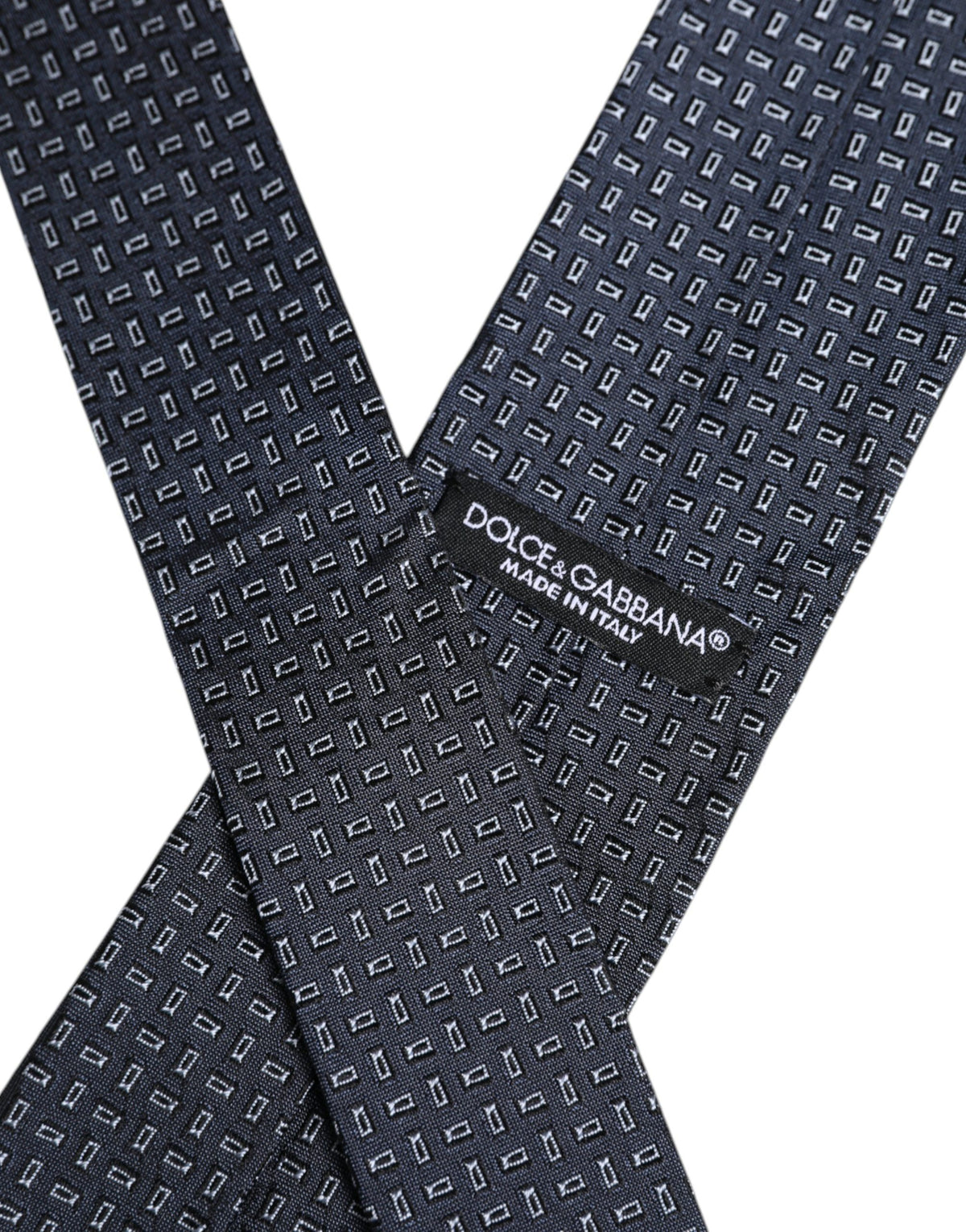 Dolce & Gabbana Dark Blue Silk Geometric Adjustable Tied Necktie Tie