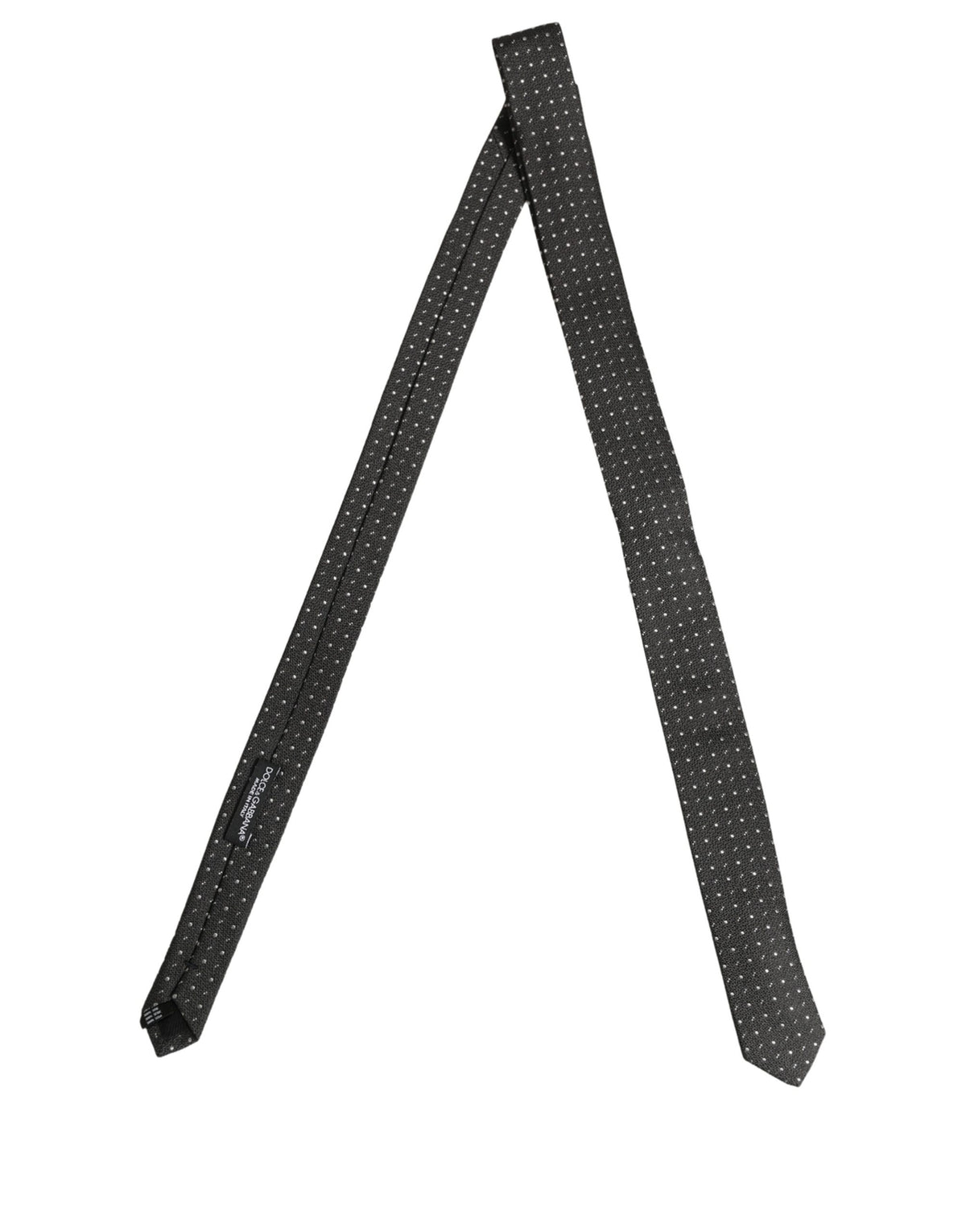 Dolce & Gabbana Dark Gray Polka Dot Silk Adjustable Necktie Accessory Tie