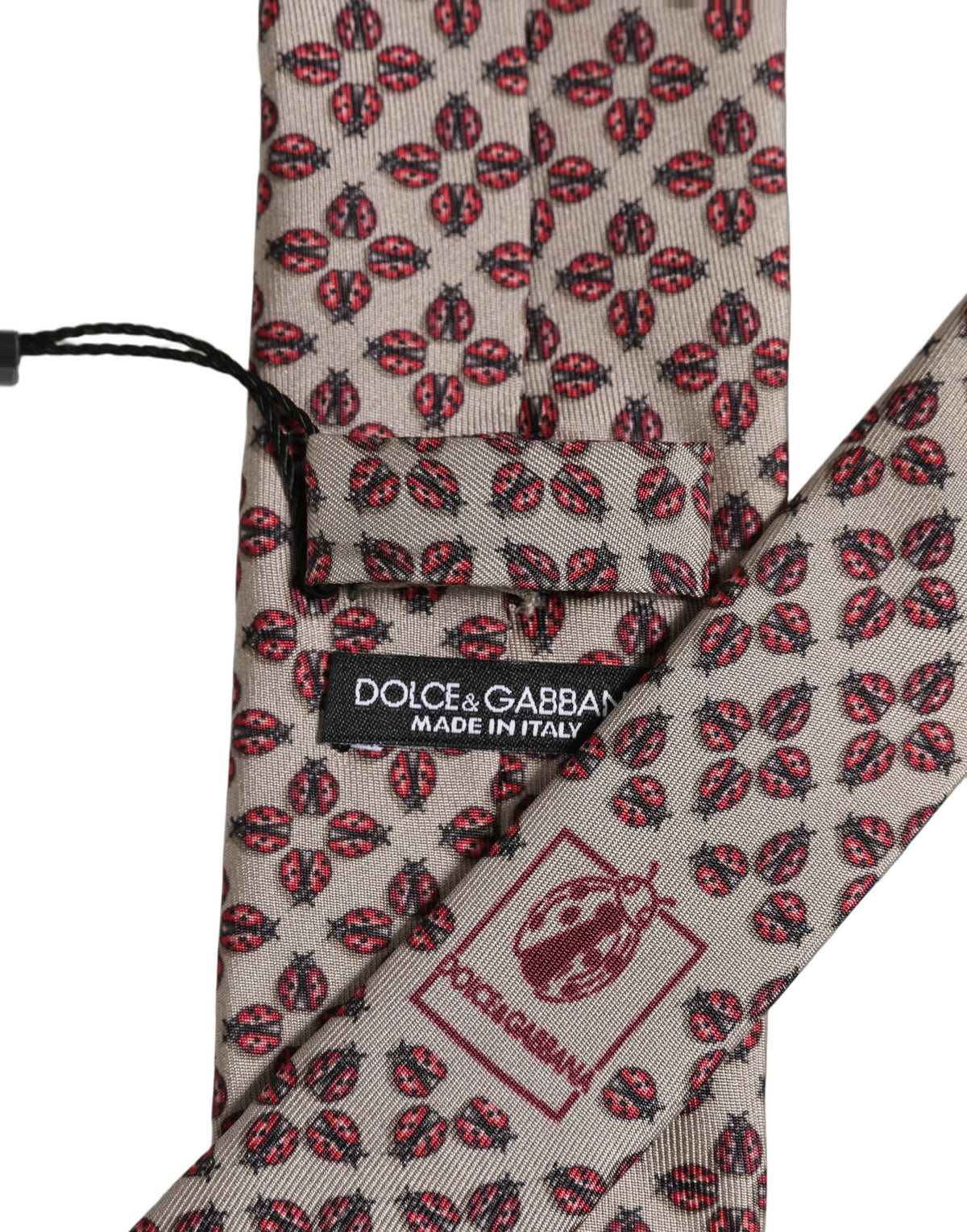 Dolce & Gabbana Beige Lady Bug Silk Adjustable Necktie Men Accessory Tie