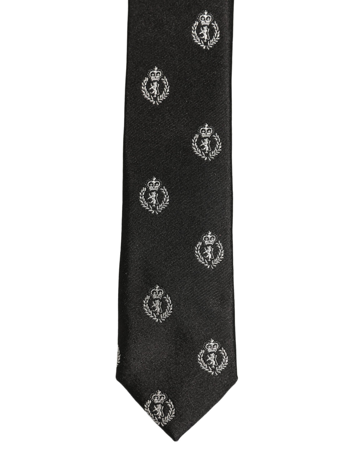 Dolce & Gabbana Black Crest Emblem Silk Adjustable Necktie Accessory Tie