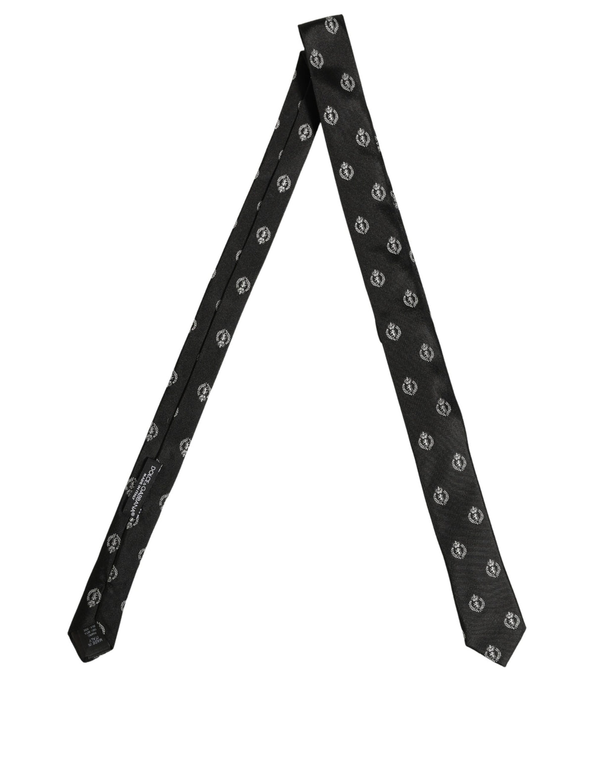 Dolce & Gabbana Black Crest Emblem Silk Adjustable Necktie Accessory Tie