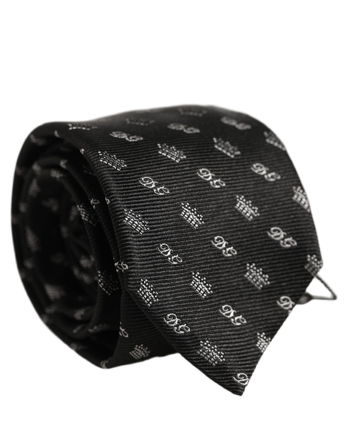 Dolce & Gabbana Black White DG Crown Adjustable Men Necktie Accessory Tie