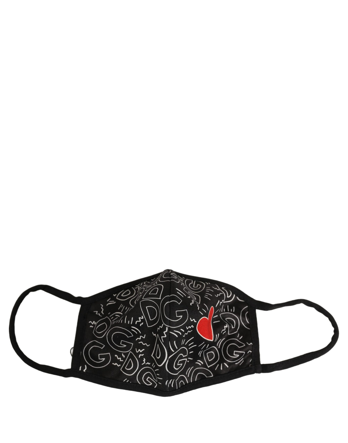 Dolce & Gabbana Black Heart DG Logo Monogram Elastic Ear Strap Face Mask