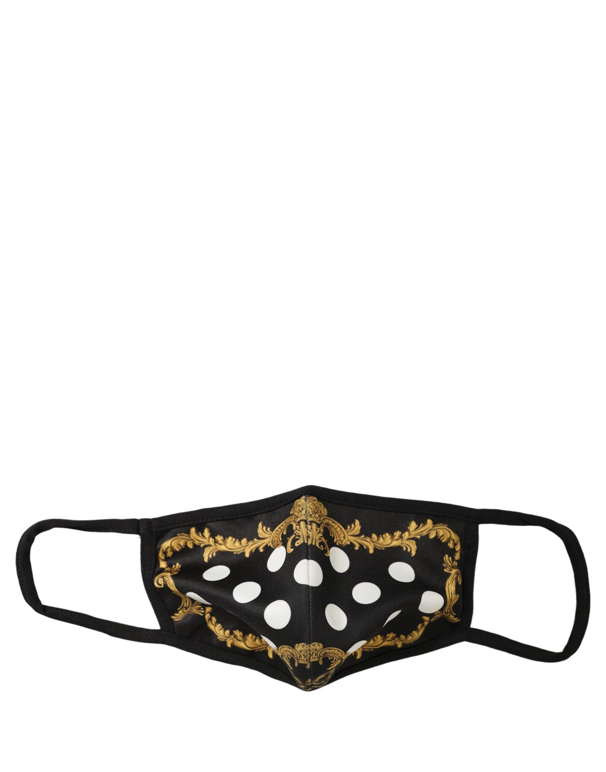 Dolce & Gabbana Black Baroque Print Polka Dot Elastic Ear Strap Face Mask