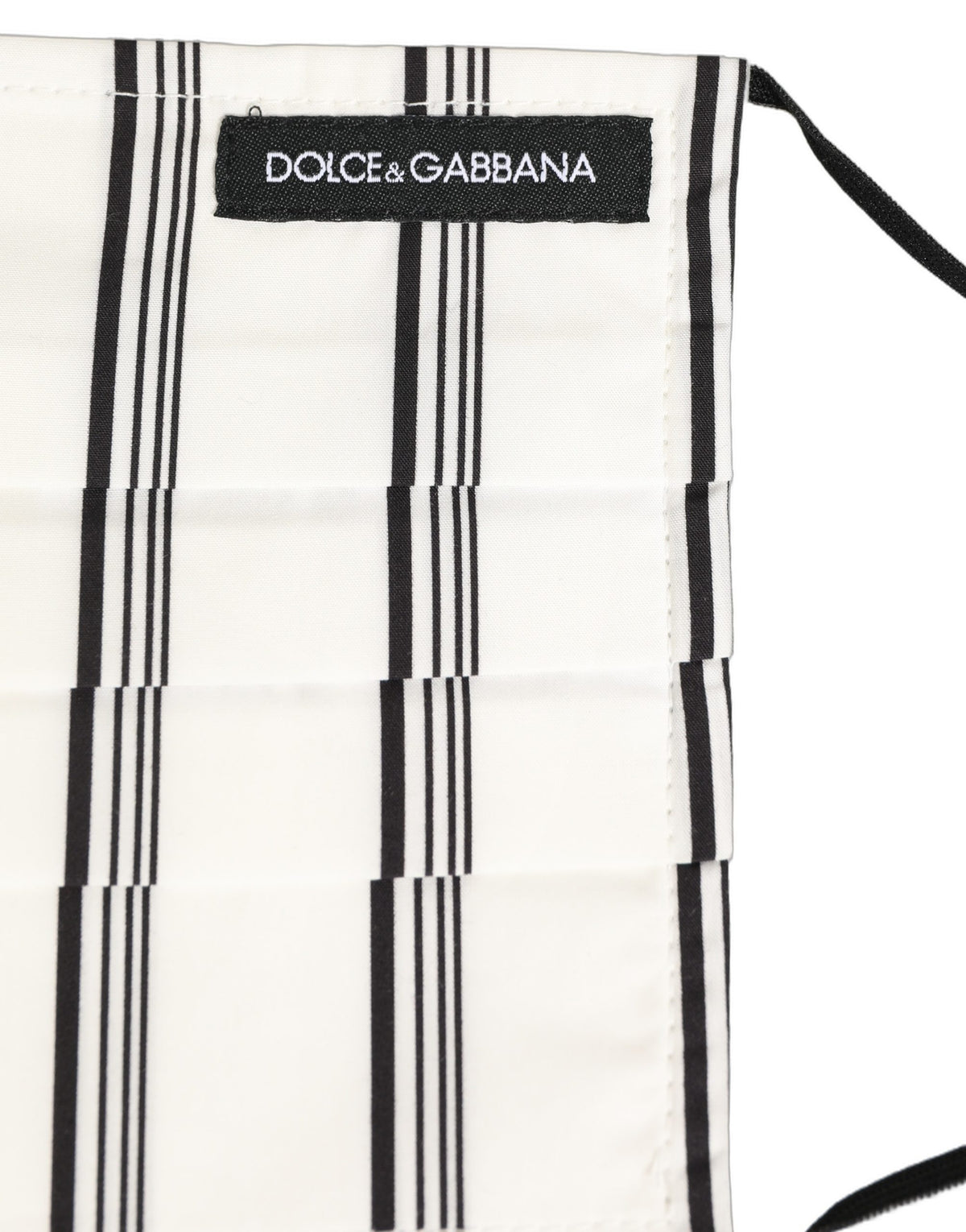 Dolce & Gabbana White Black Pinstripe Pleated Elastic Ear Strap Face Mask