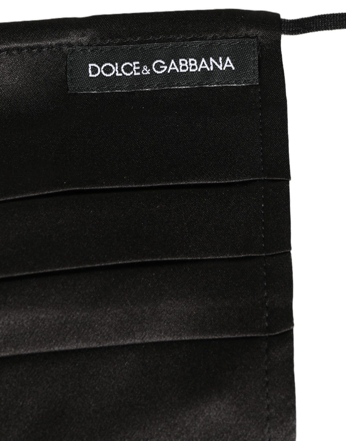 Dolce & Gabbana Black Satin Silk Pleated Elastic Ear Strap Face Mask