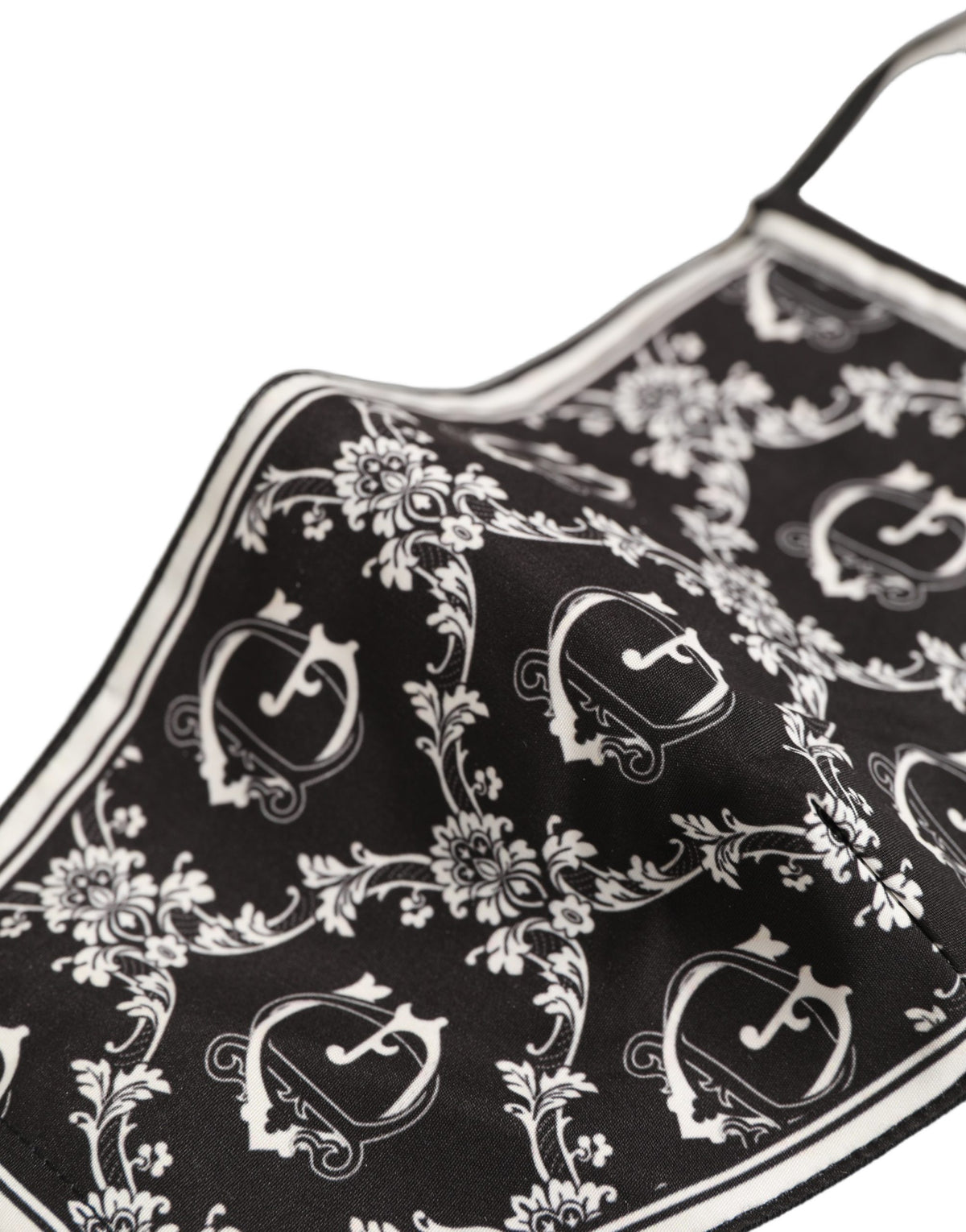 Dolce & Gabbana Black White Logo Baroque Elastic Ear Strap Face Mask