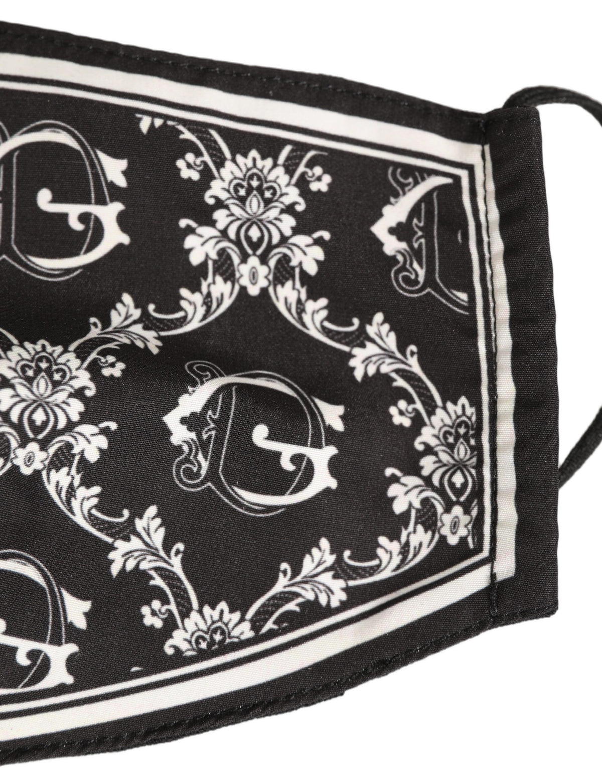 Dolce & Gabbana Black White Logo Baroque Elastic Ear Strap Face Mask