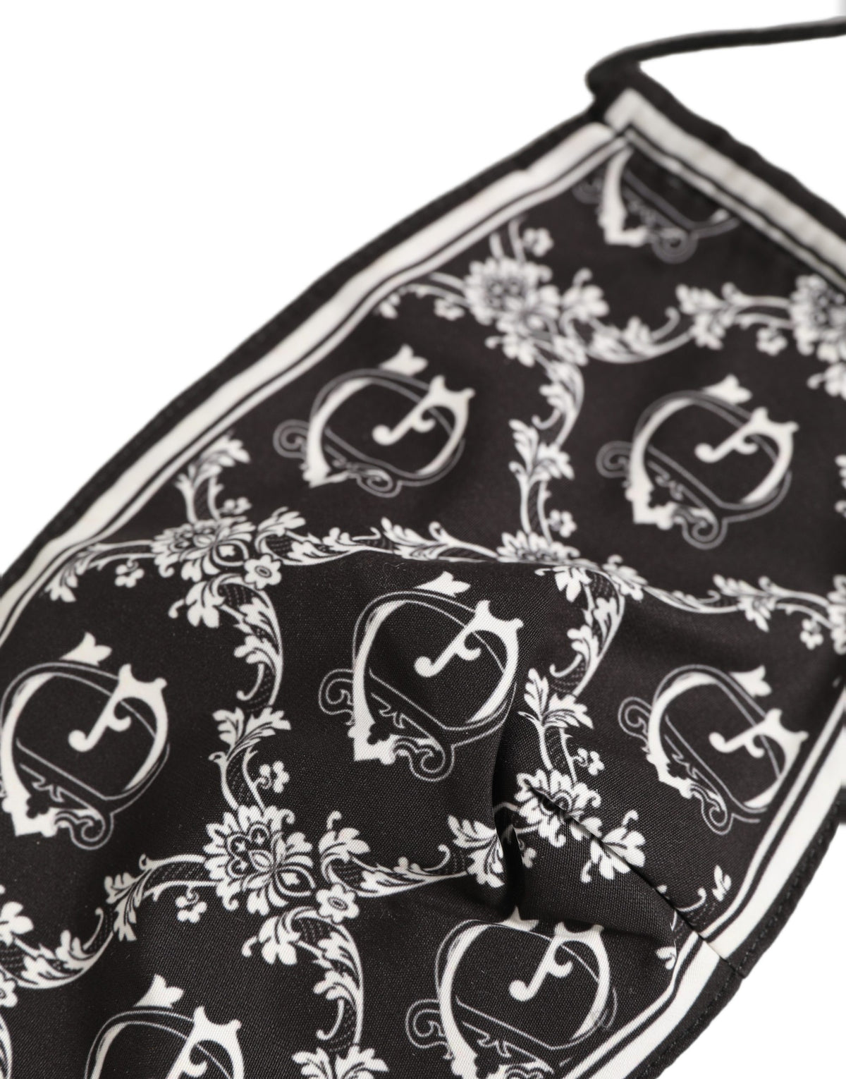 Dolce & Gabbana Black White Logo Baroque Elastic Ear Strap Face Mask