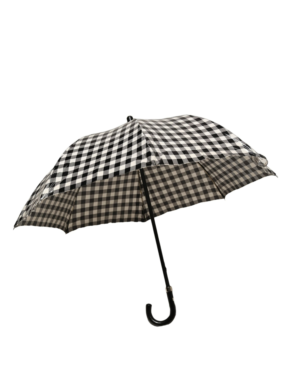 Dolce & Gabbana Black White Gingham Check Cotton Long Handle Umbrella