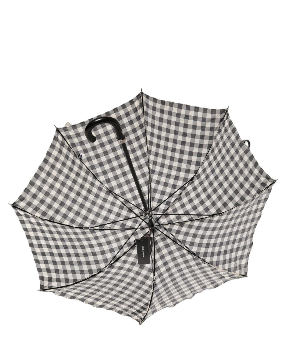 Dolce & Gabbana Black White Gingham Check Cotton Long Handle Umbrella