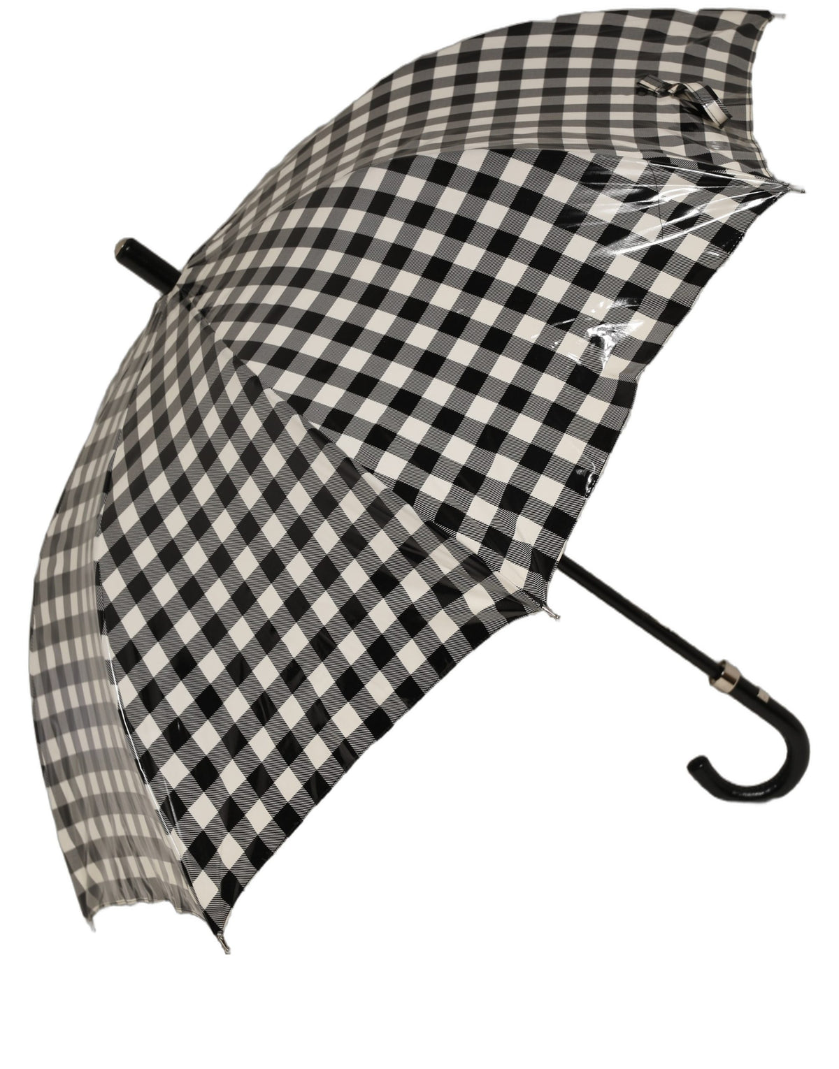 Dolce & Gabbana Black White Gingham Check Cotton Long Handle Umbrella
